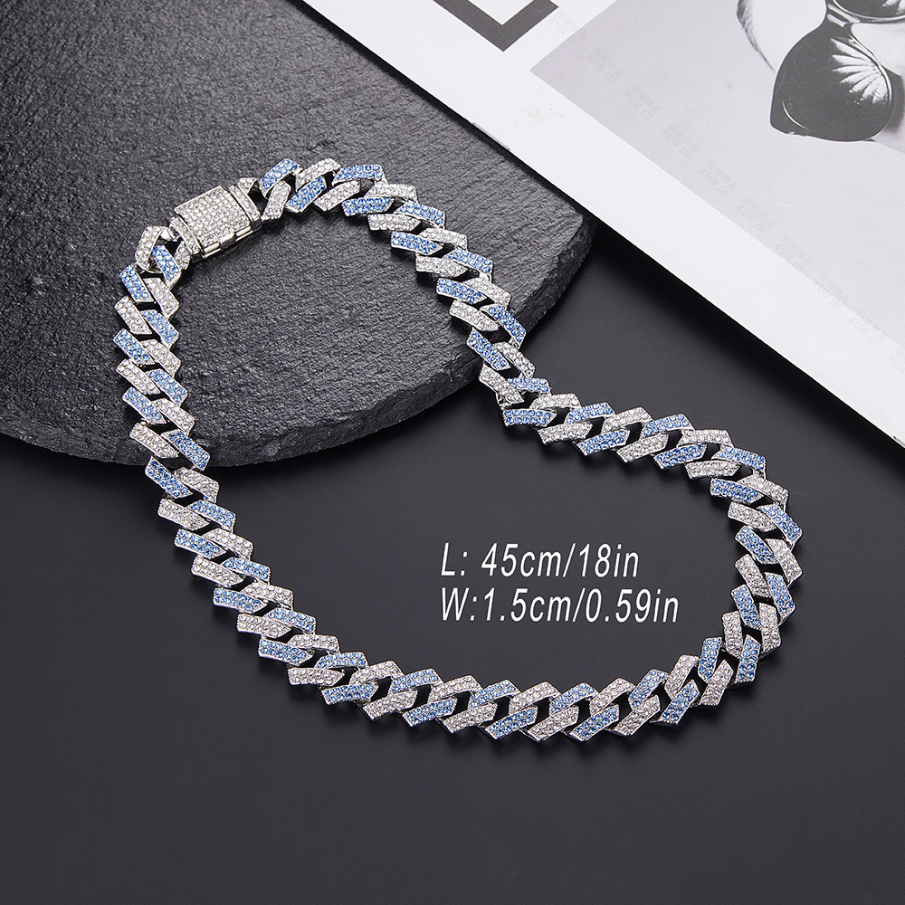 European and American New Heavy Industry Full Diamond Cuban Link Chain Necklace High Sense Hip Hop Necklace Men's Accessories Wholesale Cuban Link Chain with Diamond