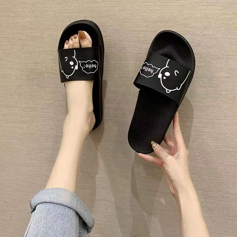 2022 korean style lns slippers women‘s summer outdoor student cute bear household bath non-slip soft bottom sandals