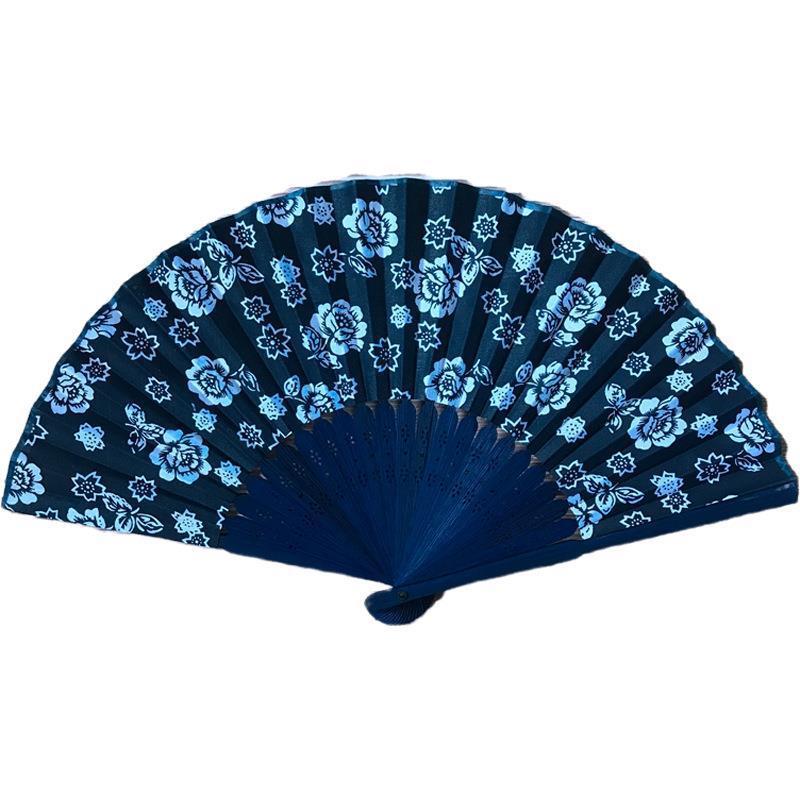 蓝印花布扇子手工艺折扇中国风女士扇子舞台道具扇乌镇旅游礼品扇