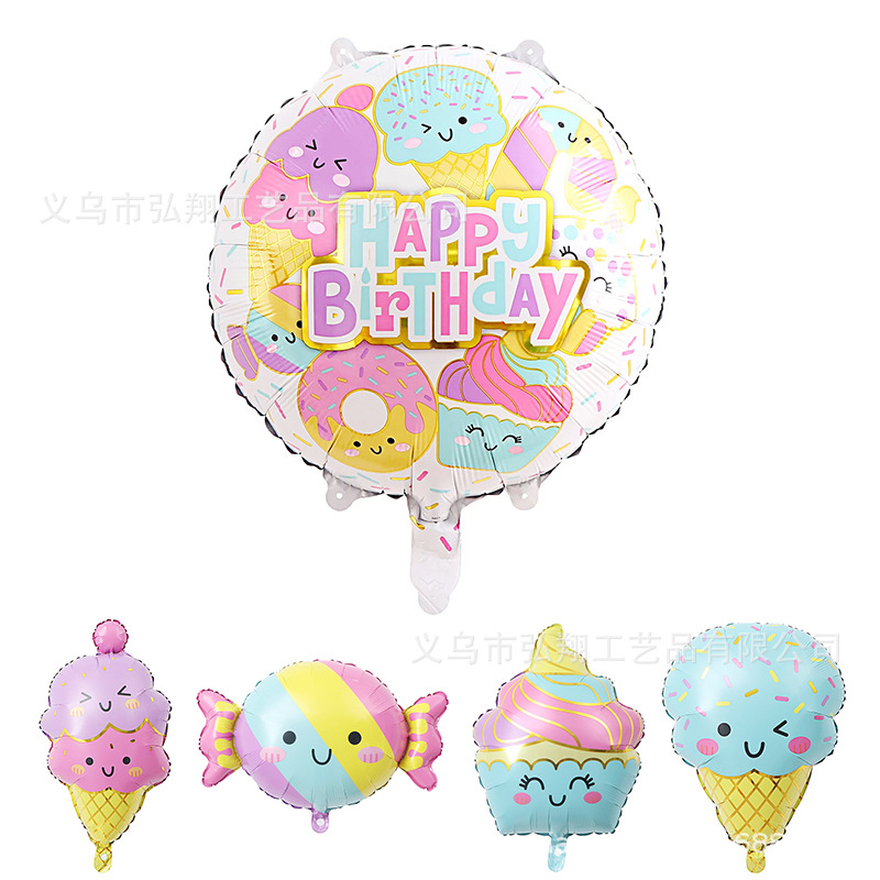 New Summer Cute Cartoon Ice Cream Shape Aluminum Balloon Children's Birthday Decoration Ice Cream Candy Cone