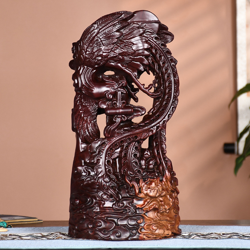 黑檀木雕刻凤凰摆件实木质吉祥家居装饰品红木工艺品新婚新居送礼