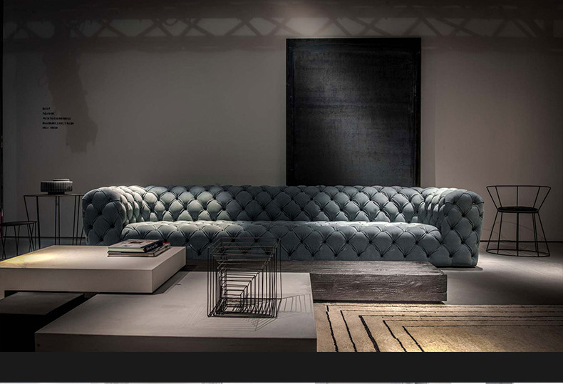 意大利轻奢baxter磨砂真皮三人位沙发全拉扣客厅大堂别墅高端家具