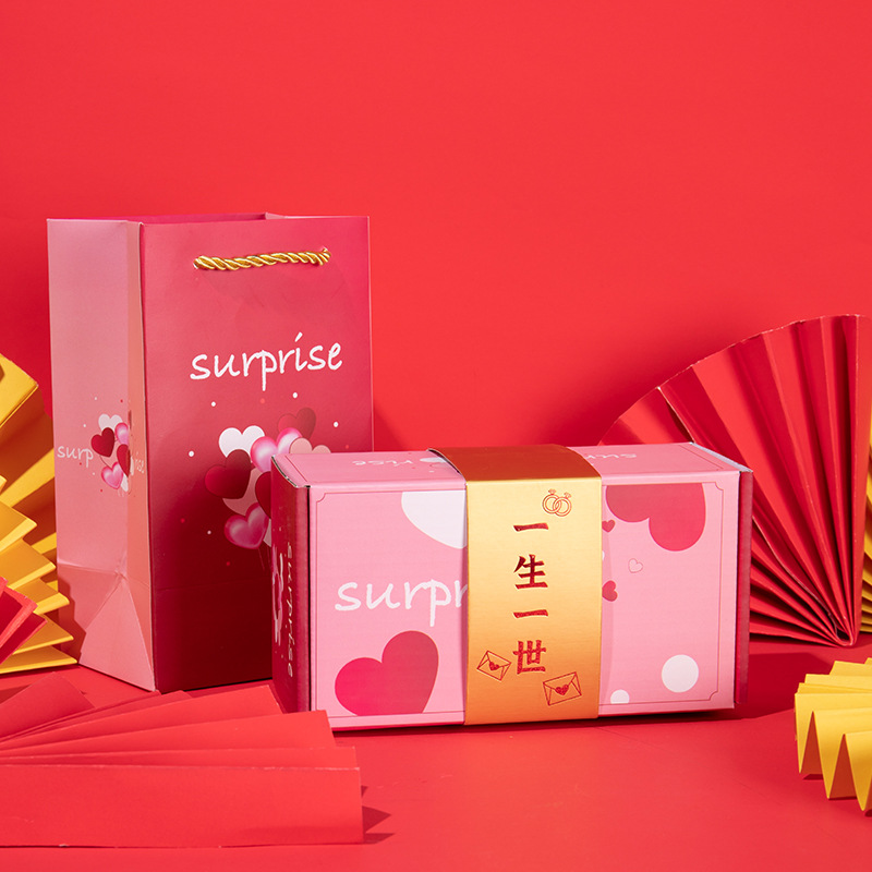Best-Seller on Douyin Qixi Valentine's Day Surprise Jump Box Birthday Ideas Gift Box Folding Bounce Red Envelope Gift Box