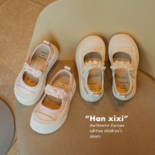 新中式国风帆布鞋儿童2024春秋新款女童鞋儿童板鞋珍珠魔术贴布鞋