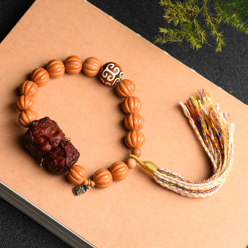 猴头南瓜珠手串搭配紫檀度母配饰手工编制流苏文玩单圈手持手链