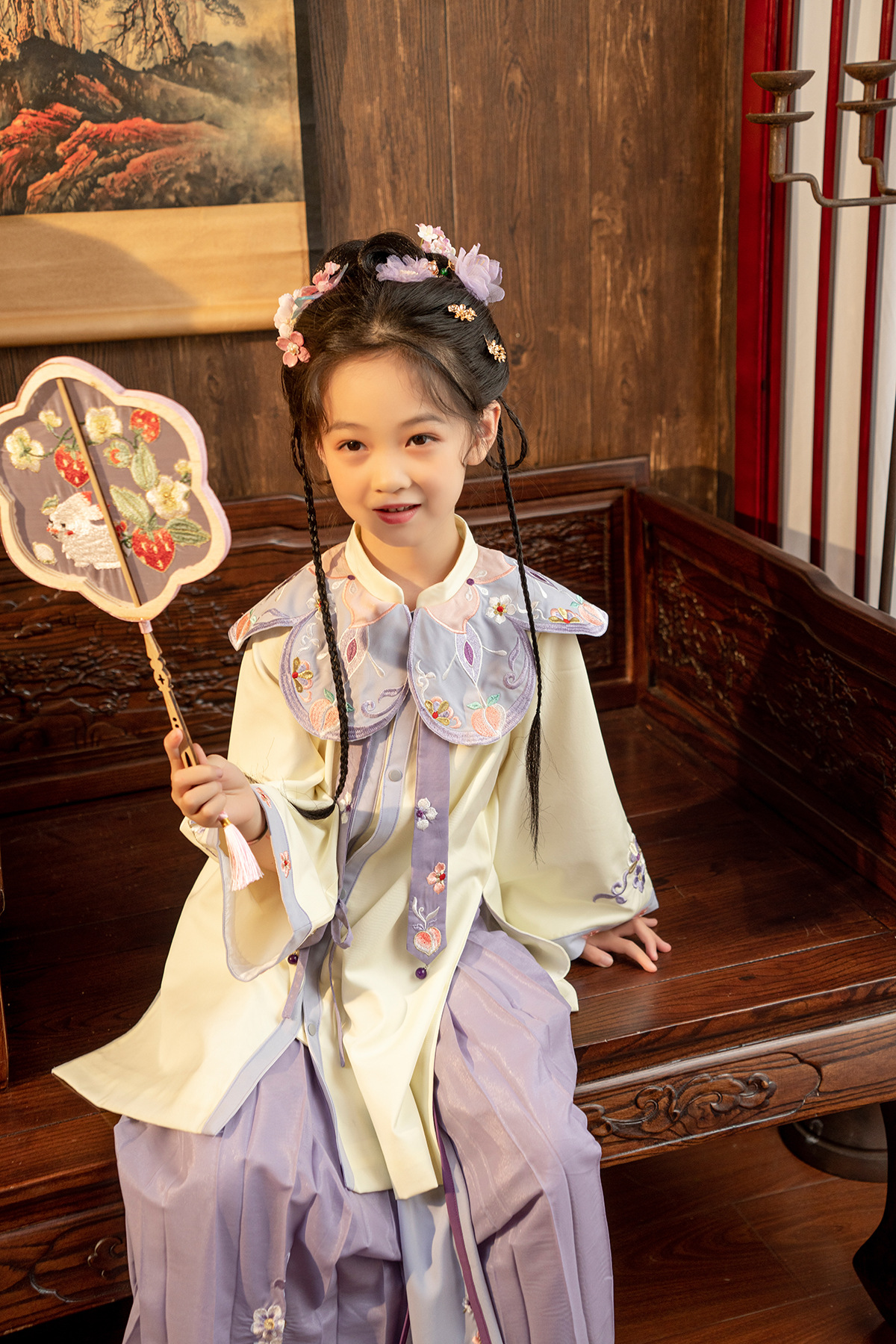 秋季新款儿童汉服原创改良女童套装云肩明制两件套中国风女童汉服