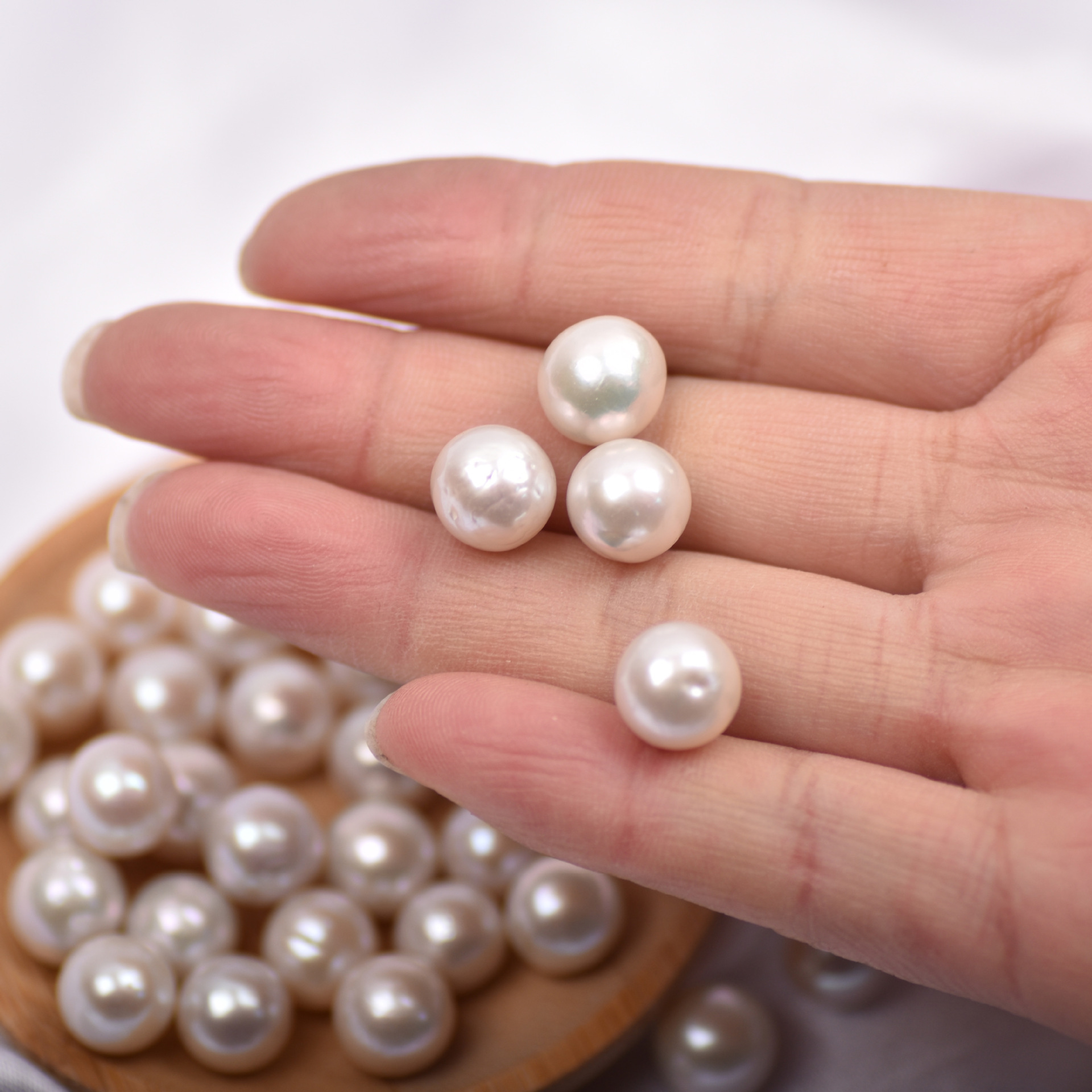 爱迪生巴洛克圆珠 10-11mm白色有核珍珠 天然淡水珍珠无孔散珠diy