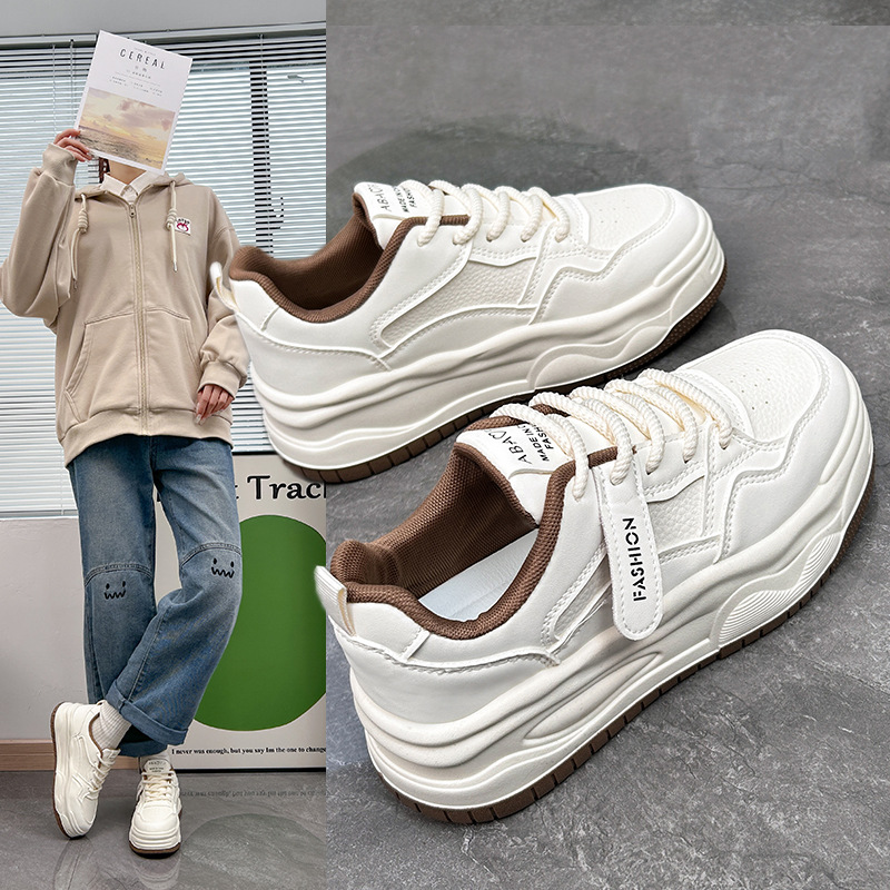 White Shoes for Women 2024 New Spring Students Korean Style Versatile Casual Ins Fashion Shoes Thick-Soled Sneakers for Women Zy1023