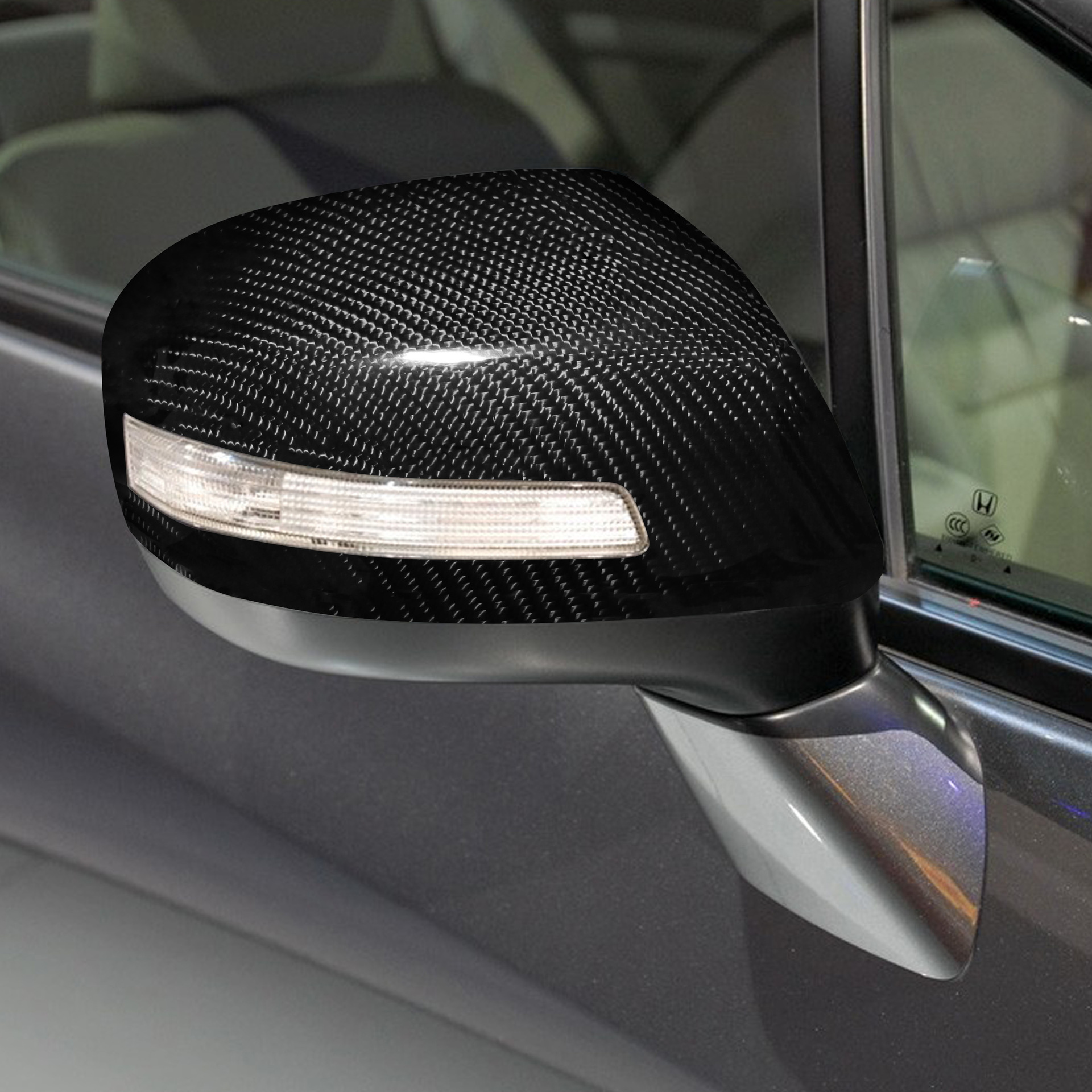 适用12-15款本田九代civic思域真碳纤维后视镜贴件带灯款保护罩