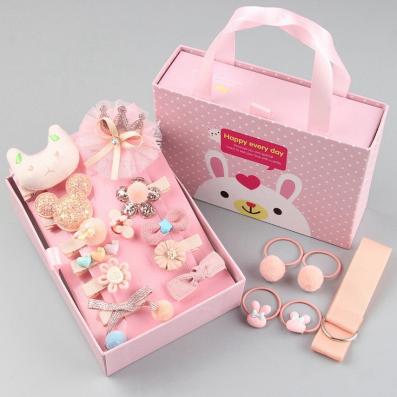 Children's Hair Accessories Set Girls Headdress Baby Korean Princess Little Girl's Hair Pin 18-Piece Set Baby Hair Clips Gift Box