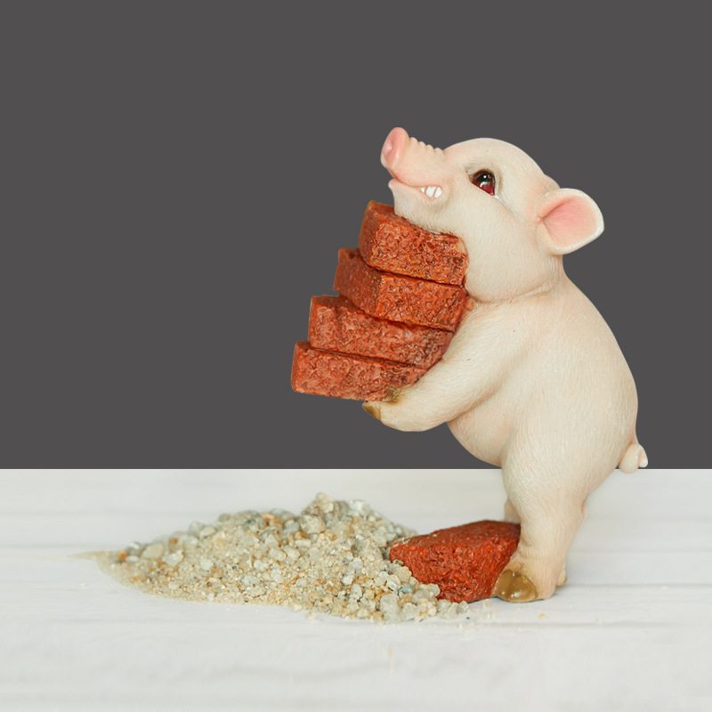 跨境 创意励志奋斗搬砖小猪摆件 节日礼品树脂工艺品家居车载饰品