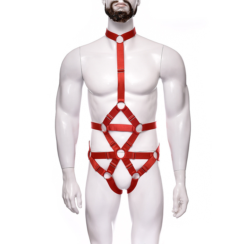 蓝瑾定制男士情趣sm表演服酒吧舞会演出服饰性感挂脖连体内衣套装