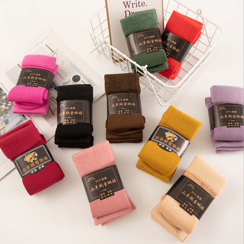 山羊绒雪地袜月子袜冬季保暖防寒加绒加厚女地板袜中高筒彩色袜子