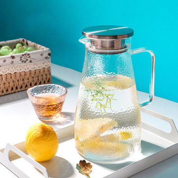 耐热水壶锤纹带把柠檬水壶冷水壶家用玻璃水杯子大容量果汁茶水壶