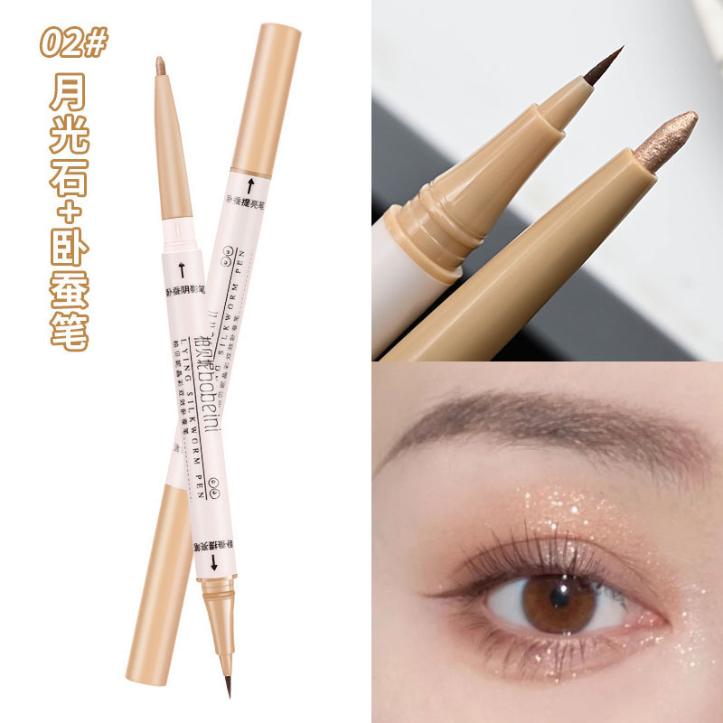 Crystal Color Dual Head Dual-Use Eye Shadow Pen Eyeliner Waterproof Matte Natural Outline Shadow Highlight Brightening Eyeliner