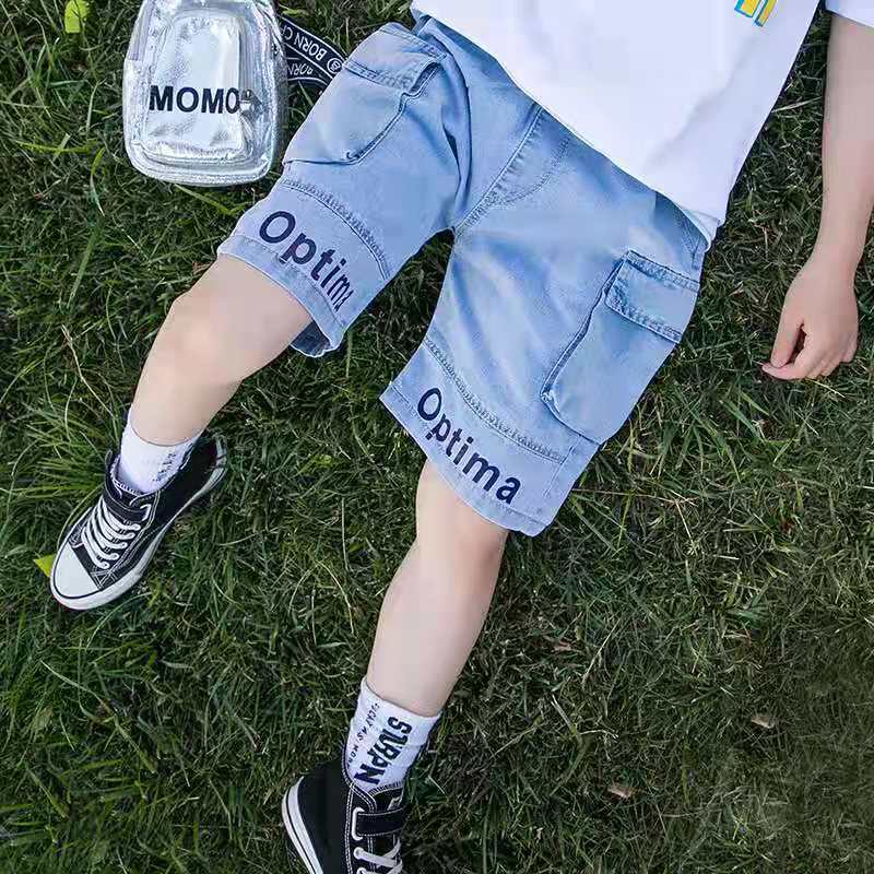 男童短裤牛仔短裤中大童牛仔五分裤2021新款男孩薄工装短裤中裤潮