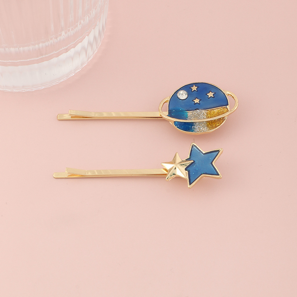 日系科幻风唯美星空发夹边夹甜美少女星星月亮一字夹刘海夹发饰