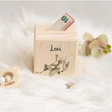 独立站Gift Joy Wooden Money Box 木制方盒卡通储蓄盒木制工艺品