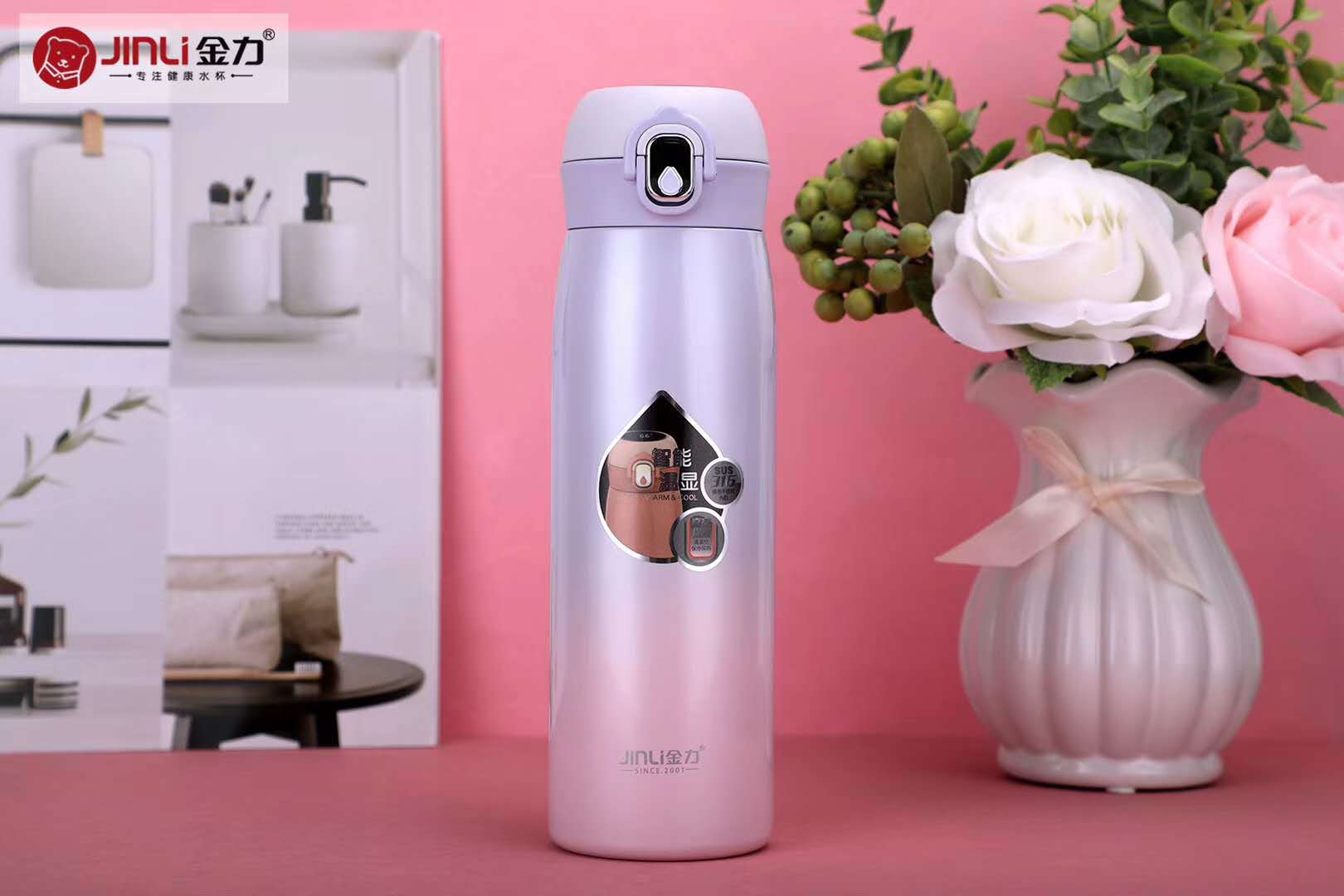 sus316双层不锈钢真空弹跳保温杯 智能温显 创意新品全新上市