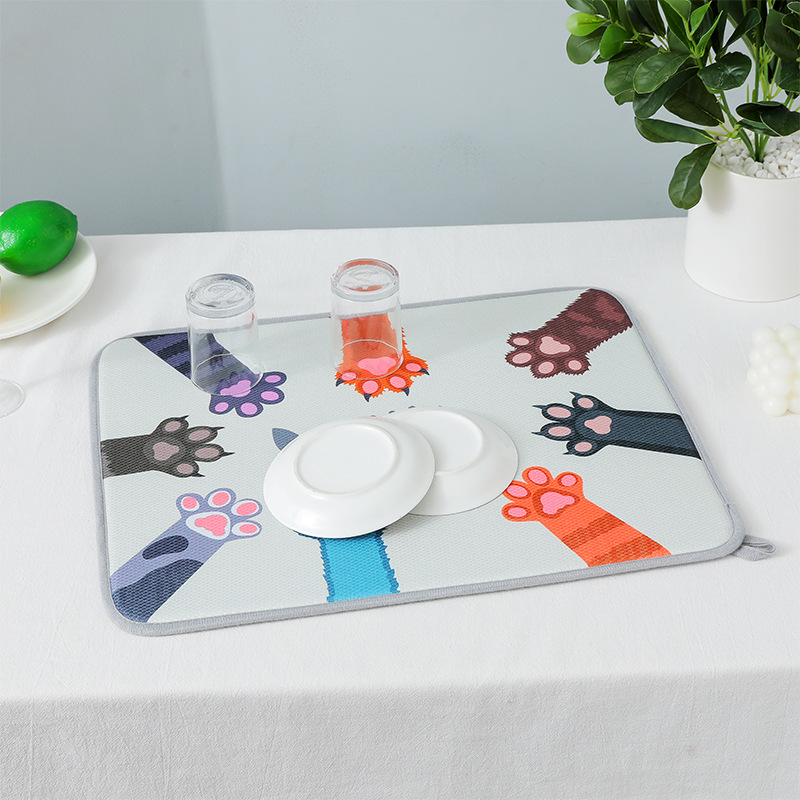 Cross-Border Microfiber Digital Printing Dry Material Pad Water-Absorbing Quick-Drying Kitchen Cabinet Pad Saucers Tableware Bowl and Plates Water Draining Pad
