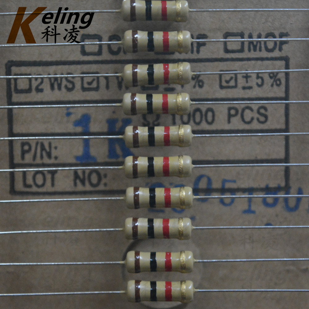 1w碳膜电阻 1w色环电阻 排带碳阻 1k 5% (1盒1000只)