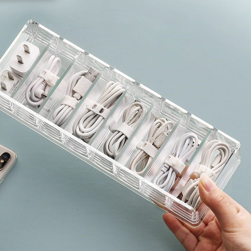 Transparent Data Cable Storage Box Drawer Earphone Charging Cable Finishing Box Acrylic Covered Compartment Storage Drawer