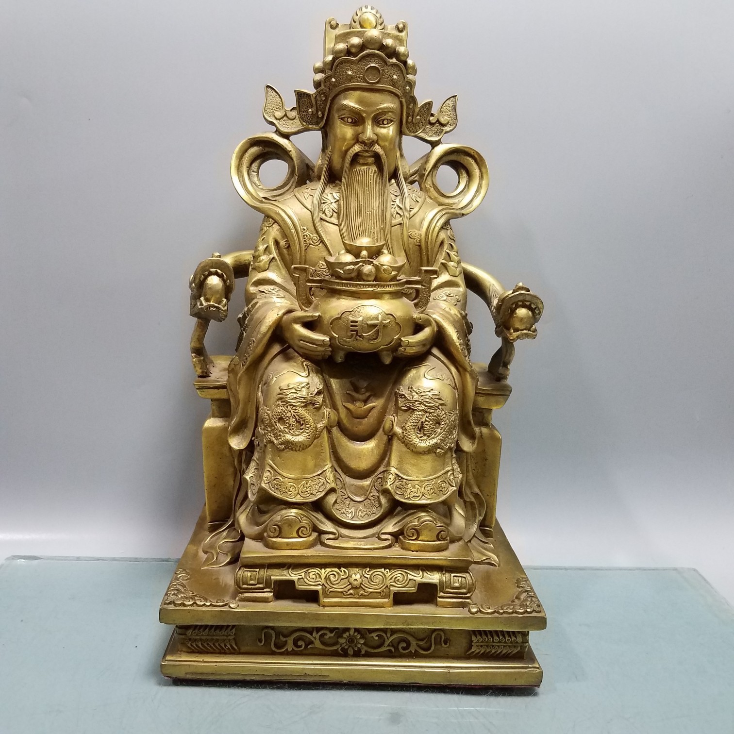 铜器批发黄铜爷佛像黄铜文爷铜像抱聚宝盆摆件-阿里巴巴