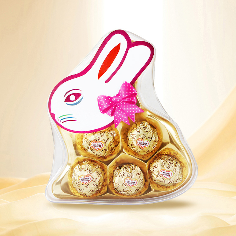 爱丽莎兔子巧克力48g五粒装兔子造型礼盒果仁夹心休闲小食品批发