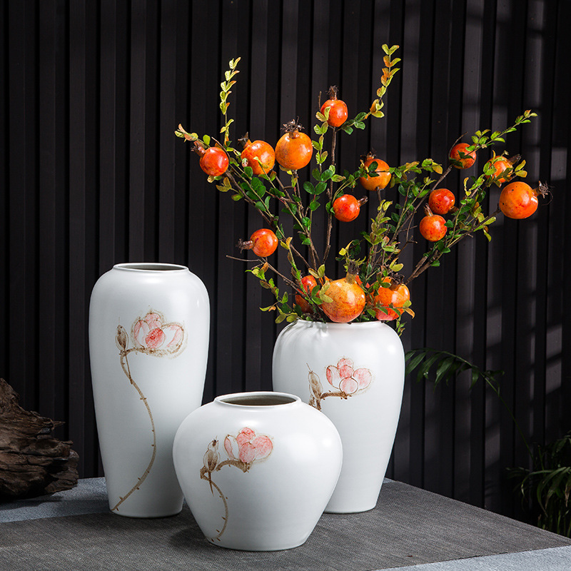 景德镇新中式手绘陶瓷花瓶仿真干花水养花器摆件客厅插花水培花盆