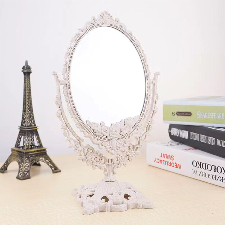 Wholesale Retro Mirror Desktop Household Desk Portable Student Dormitory Dressing Mirror Rotating European-Style Carved Cosmetic Mirror