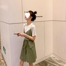 【两件套装】夏季韩版短袖T恤+吊带背带裙连衣裙子中长款时尚