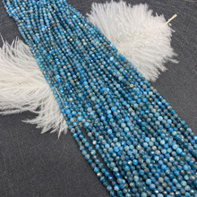 天然石切面散珠2-4mm圆球形蓝磷灰直孔串珠 DIY手链饰品配件批发