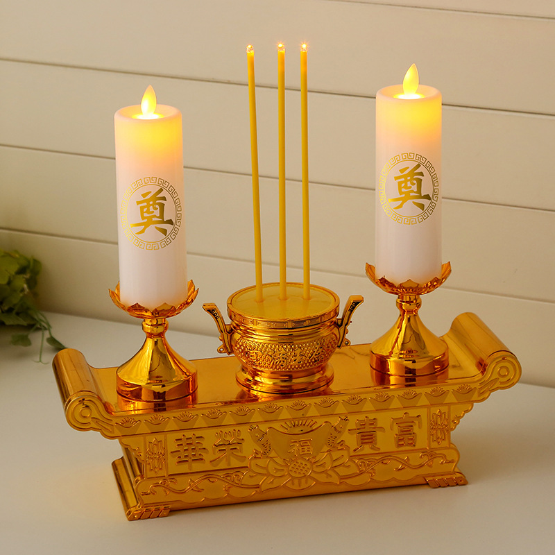 厂家跨境货源奠字白事殡葬殡仪蜡烛灵堂祭祀led电子香炉电烛台