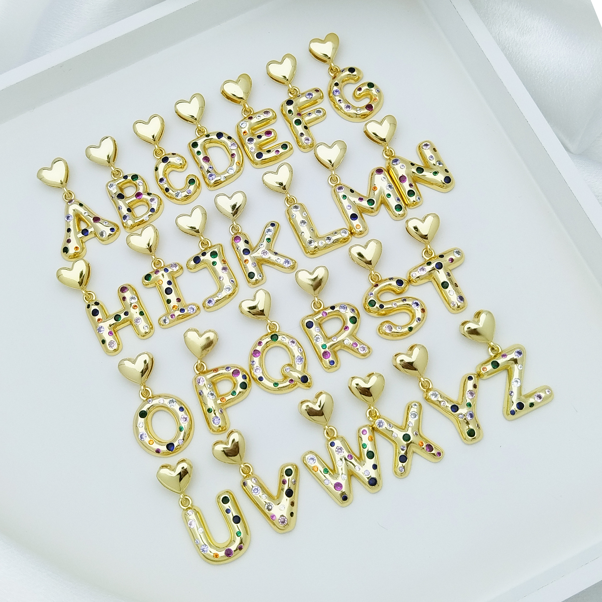 亚马逊新款铜镀镶彩锆气球泡泡26个英文字母轻奢时尚吊坠项链女