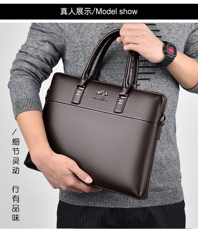 新款时尚袋鼠男包男士手提包单肩斜挎包男大容量商务公文包电脑包