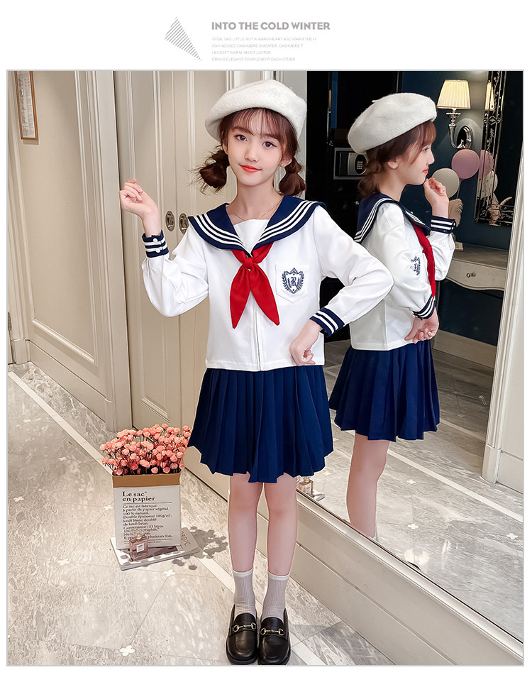 女童海军领水手服裙子套装中童秋装jk制服裙中大儿童小学生两件套
