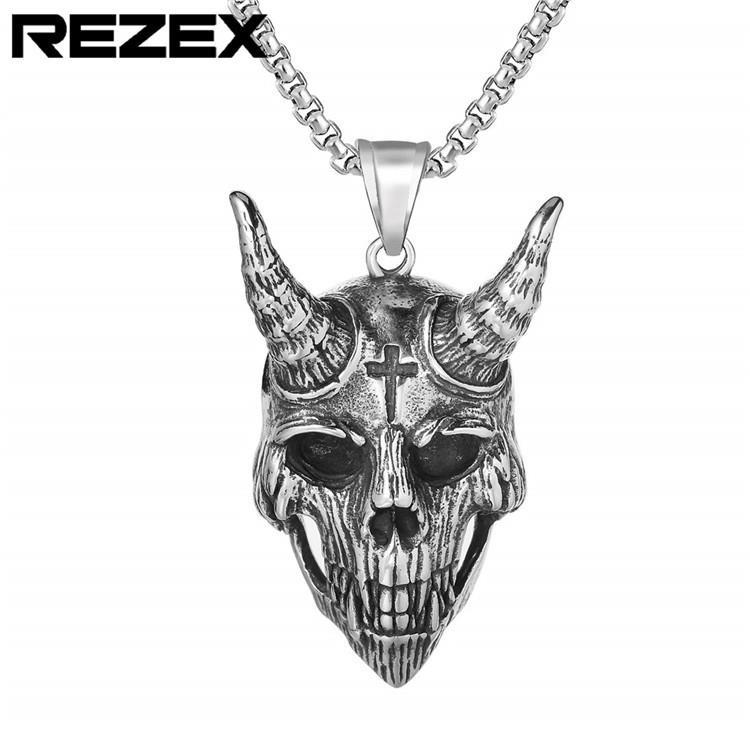 p0502-nk05 外贸饰品批发 个性复古骷髅怪兽男士钛钢吊坠项链