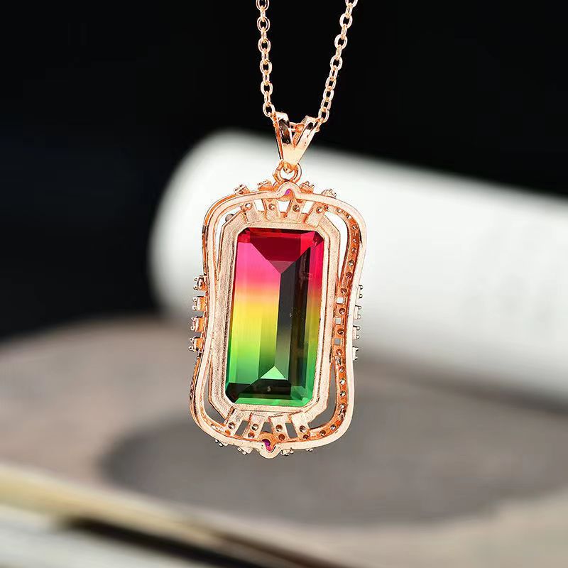 翔栩巴西彩虹西瓜碧玺吊坠项坠纯天然原矿女款轻奢小众厂家直销