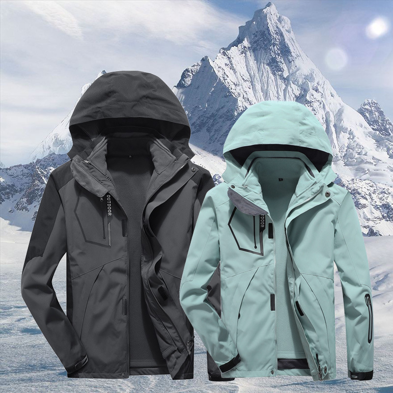 outdoor couple jacket men‘s three-in-one waterproof windbreaker detachable thickened autumn and winter mountaineering jacket women