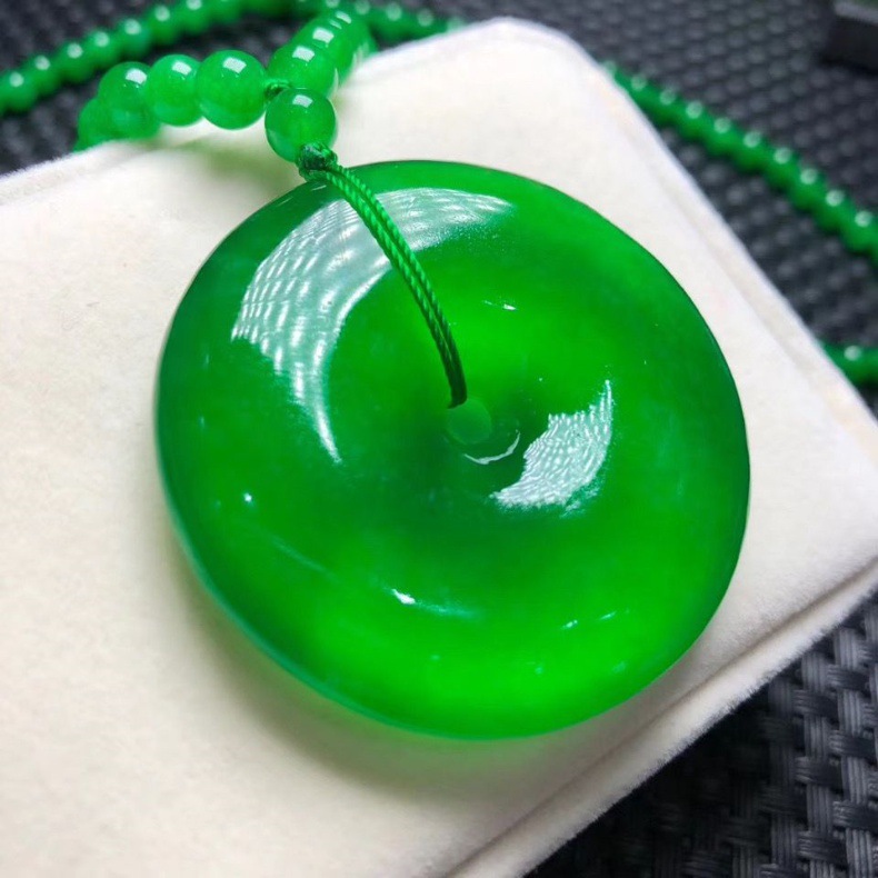 缅甸翡翠帝王绿厚庄平安扣吊坠满绿项链a货证书收藏品质套装玉坠