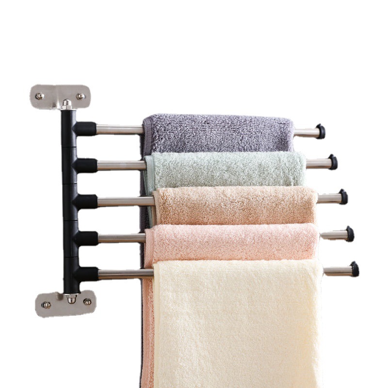 Towel Rack Rotating Stainless Steel Punch-Free Toilet Bathroom Towel Bar Single Rod Toilet Kitchen Hanging Rag Rack