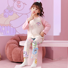 外贸东南亚秋季新款棉布儿童睡衣甜美可爱卡通女童宝宝家居服套装