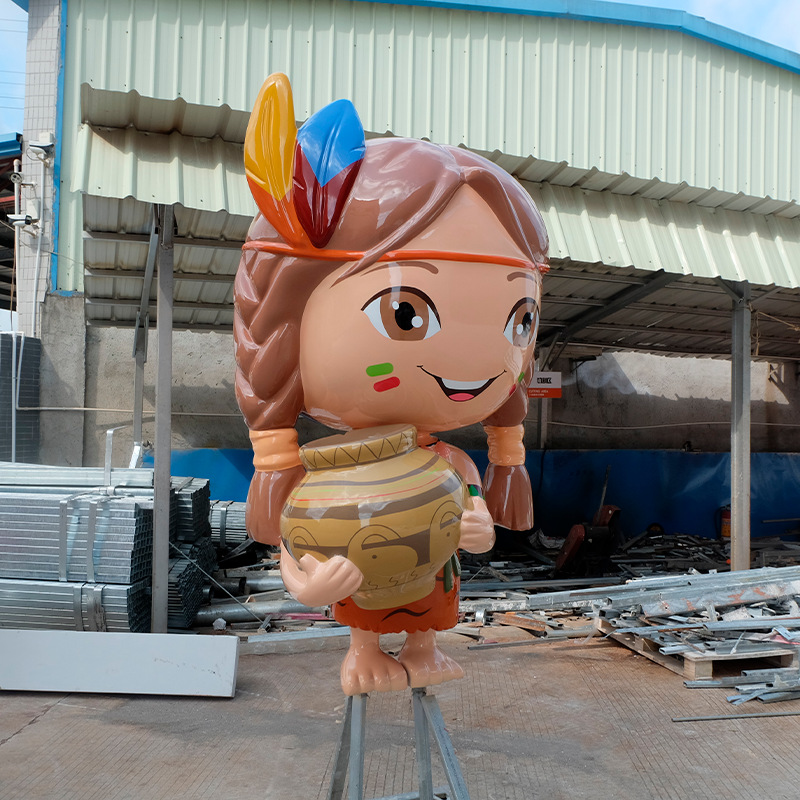 玻璃钢户外景观小品名族风卡通人物小女孩男孩雕塑商场dp点美陈