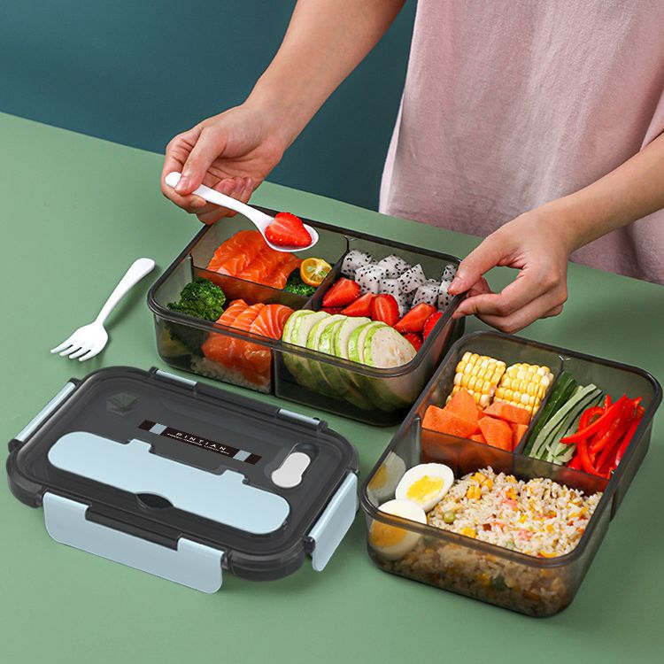 大容量分隔塑料密封饭盒餐盒学生上班族方形午餐盒微波炉可用