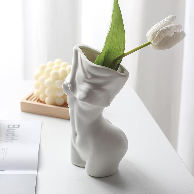 Character Ceramic Decorative Vessel Artistic Home Living Room Flower Arrangement and Flowerpot Female Body Art Vase Decoration