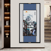国画迎客松新中式禅意山水背景装饰画创意带框挂画中国风玄关壁画