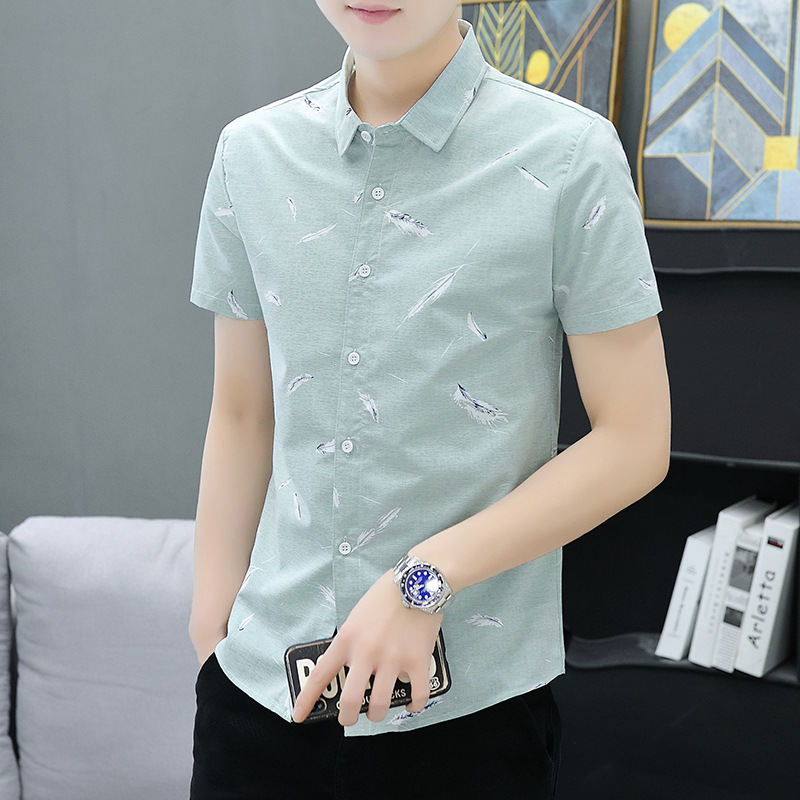 Summer Thin Casual Short-Sleeved Shirt Men's Korean-Style Trendy Men's Business Printed Half Sleeve Shirt Handsome Shirt Top