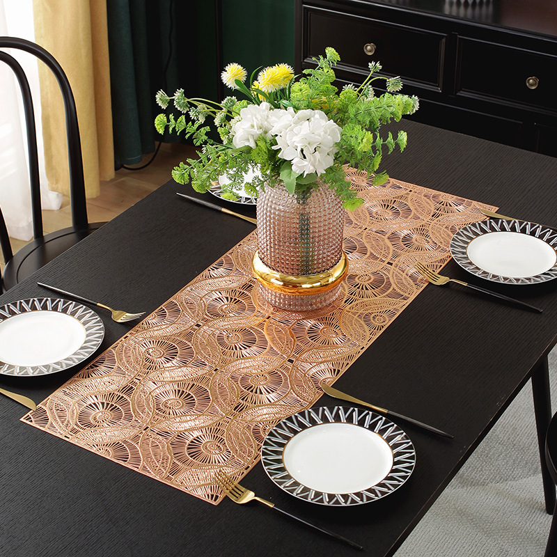 Dining Mat Amazon Hot Selling PVC Bronzing Table Runner American Light Luxury Household Decorative Pad Dining Table Scarf Exclusive for Cross-Border