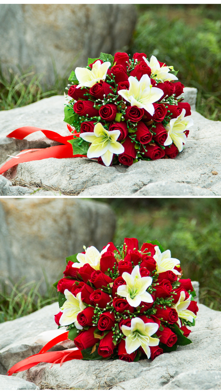 新娘手捧花香皂花结婚缎带手捧花束永生花仿真红玫瑰花摄影婚礼