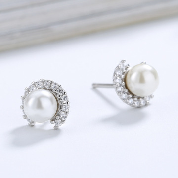 925纯银贝珠耳钉女韩版简约百搭ins气质个性c型镶钻复古耳饰批发